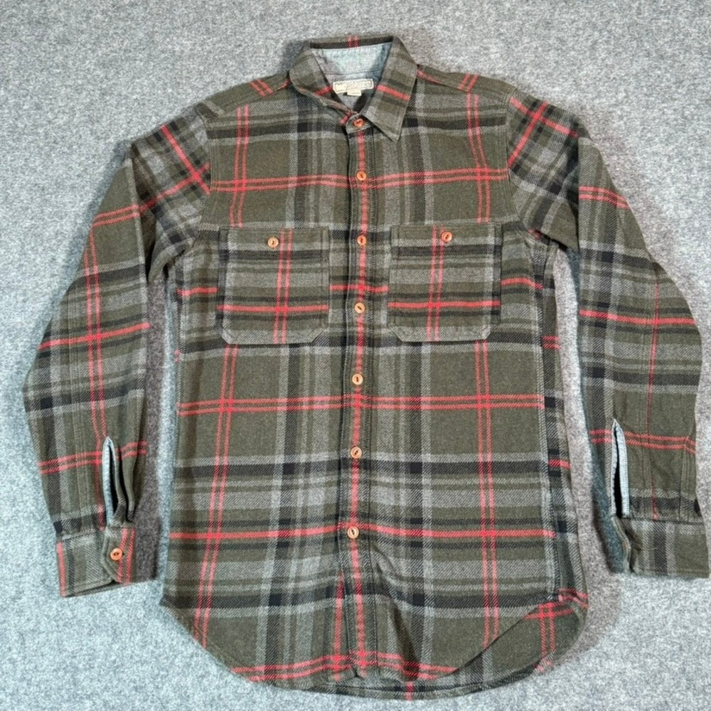 Wallace & Barnes Plaid Flannel Shirt Men XS Grey Red Button Long Sleeve Cotton‎